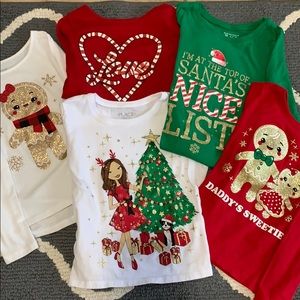 4T girl Christmas long sleeve shirts- set of 5